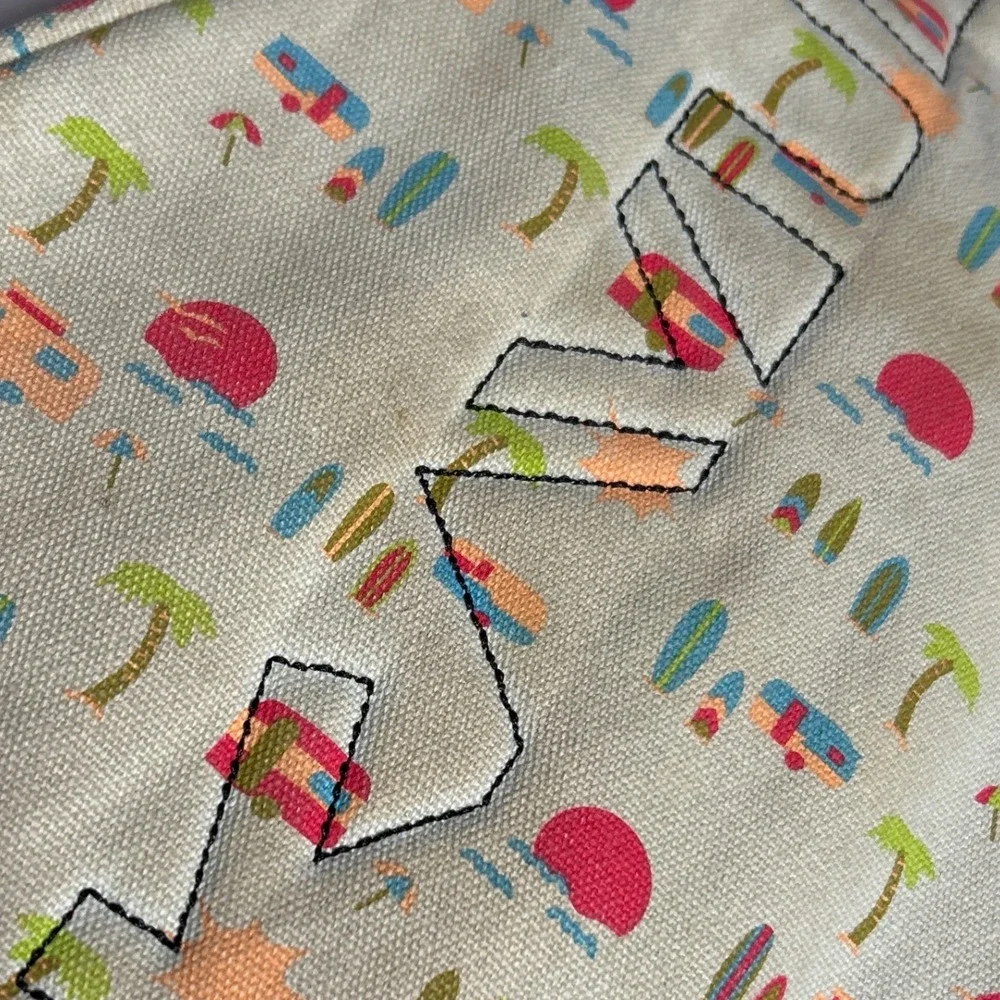 KAVU‎ Rope Bag Sling Backpack Summer Beach Camper Print Canvas Tan Pink Blue